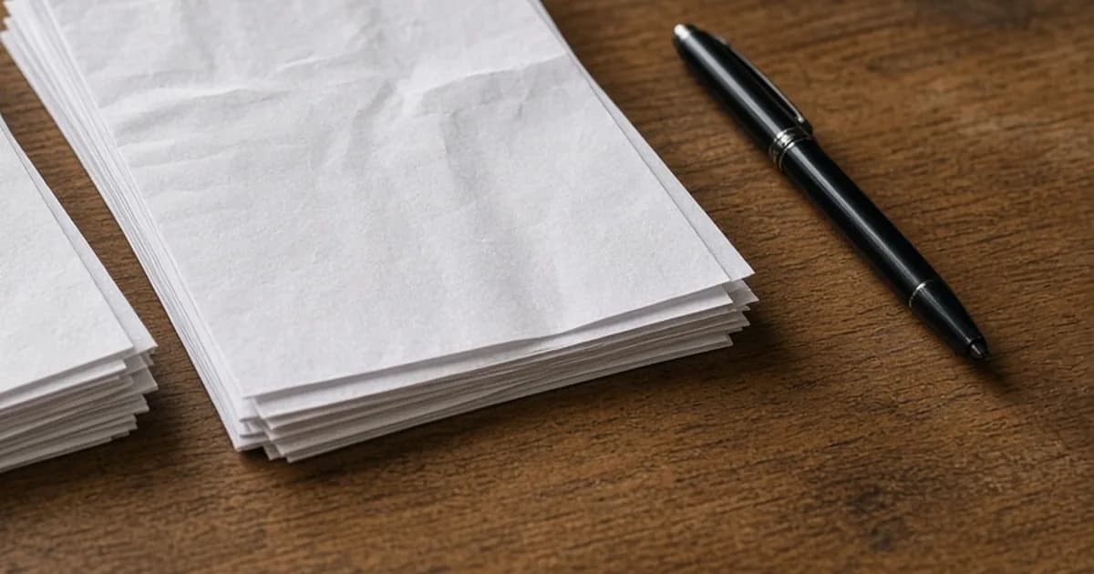 Neat pile of paper documents on a desk