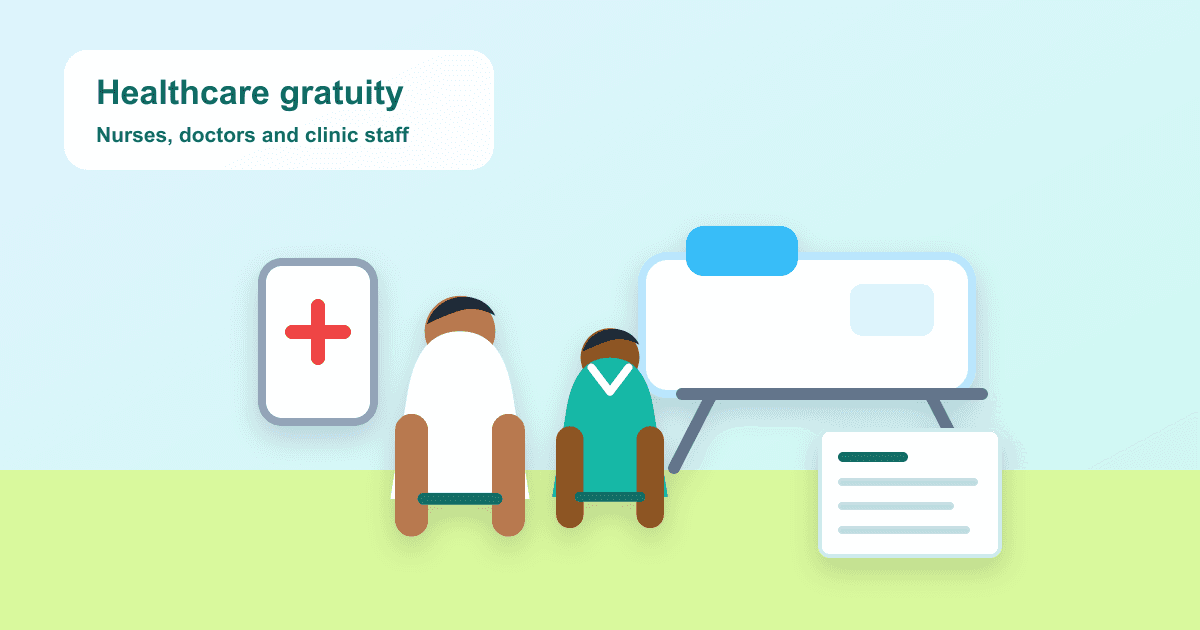 UAE healthcare workers in a clinic reviewing gratuity and final settlement documents