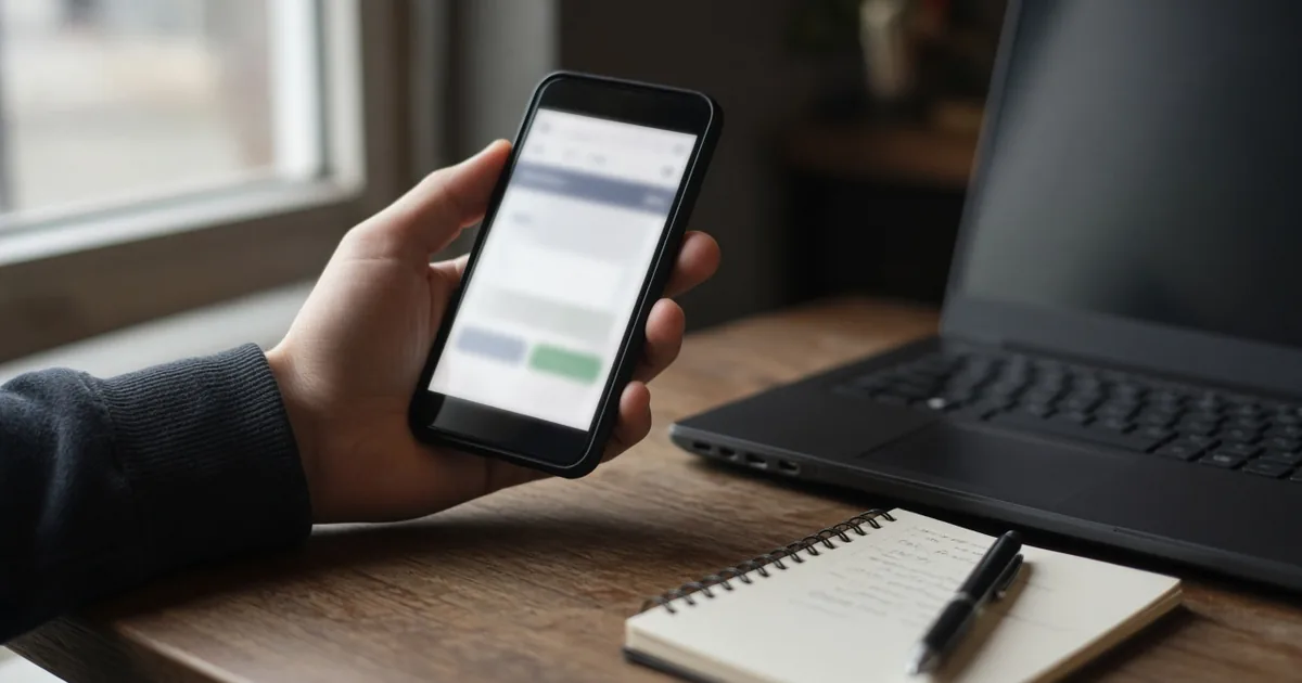 Salary Cut Before Leaving? How It Hits UAE Gratuity Hand holding a phone with a laptop and notebook on a desk