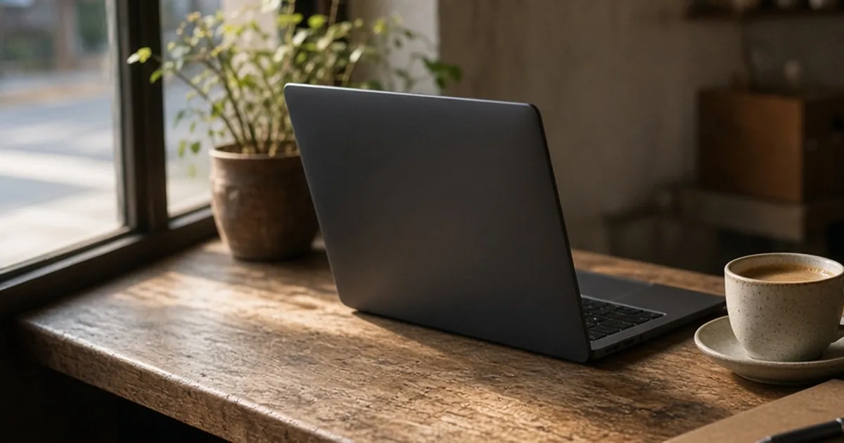 UAE Gratuity for Less Than 1 Year of Service Laptop on a wooden desk beside a plant