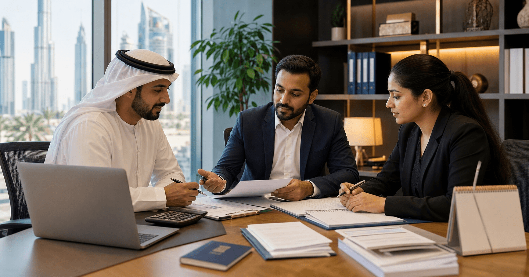 UAE Gratuity Blog Cover Image UAE employees and an HR advisor reviewing gratuity, final settlement, and end-of-service benefit documents