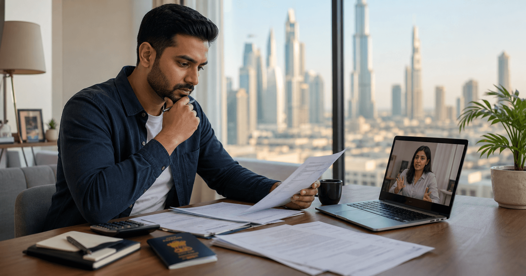 Is UAE Gratuity Taxable in India? Indian expatriate in the UAE reviewing gratuity remittance and NRI tax documents
